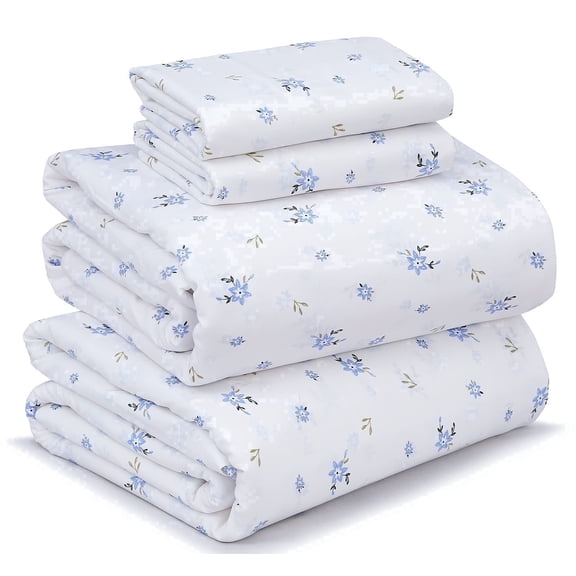 RUVANTI 100% Cotton Sheets – Queen Size Percale Bedding, Cooling & Breathable Floral Design, Durable with a Crisp, Soft & Comfortable Feel, 16" Deep Pocket, 4-Piece Set, Phulkari