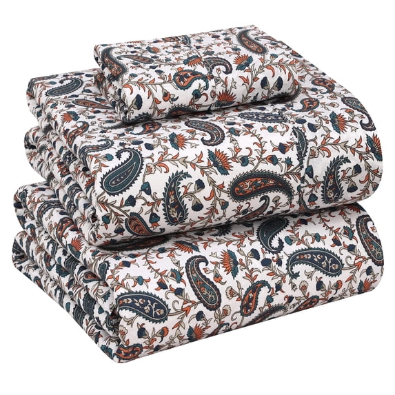 RUVANTI 100% Cotton Sheets – Twin XL Size Percale Bedding, Cooling & Breathable Floral Design, Durable with a Crisp, Soft & Comfortable Feel, 16" Deep Pocket, 3-Piece Set, Teal Paisley
