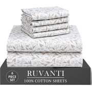RUVANTI 100% Cotton Percale Sheets California King Size 6 Piece Set, Cooling Bed Sheets for Hot Sleepers, Deep Pocket 14”, Breathable Lightweight & Durable, Cri