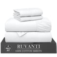 thumbnail image 1 of RUVANTI 4 Pcs Cotton Sheets - 100% Natural Cotton Soft, LightWeight & Breathable Crispy Percale Bed Sheets, Twin Sheets Set 16" Deep Pockets, Bright White, 1 of 8