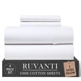thumbnail image 1 of RUVANTI 100% Cotton Percale Sheets Twin Size 4 Piece Set, Cooling Bed Sheets for Hot Sleepers, Deep Pocket 16”, Breathable Lightweight & Durable, Crisp Hotel Style Sheets, Bright White, 1 of 8