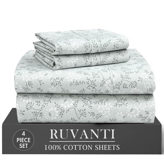 RUVANTI 4 Pcs Cotton Sheets - 100% Natural Cotton Soft, Lightweight & Breathable Crispy Percale Bed Sheets, Twin XL Sheet Sets 16" Deep Pockets, Everbloom Studio