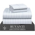 thumbnail image 1 of RUVANTI 4 Pcs Cotton Sheets - 100% Natural Cotton Soft, Lightweight & Breathable Crispy Percale Bed Sheets, Twin Sheets Set 16" Deep Pockets, Horizon Stripes, 1 of 8
