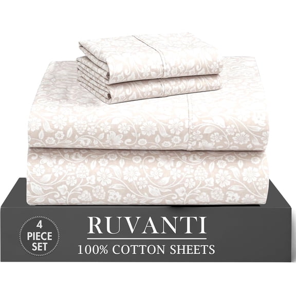 RUVANTI 100% Cotton Percale Sheets Twin XL Size 4 Piece Set, Cooling Bed Sheets for Hot Sleepers, Deep Pocket 16”, Breathable Lightweight & Durable, Crisp Hotel Style Sheets, Orchid Charm