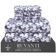 RUVANTI 100% Cotton Percale Sheets Queen Size 6 Piece Set, Cooling Bed Sheets for Hot Sleepers, Deep Pocket 16”, Breathable Lightweight & Durable, Crisp Hotel S