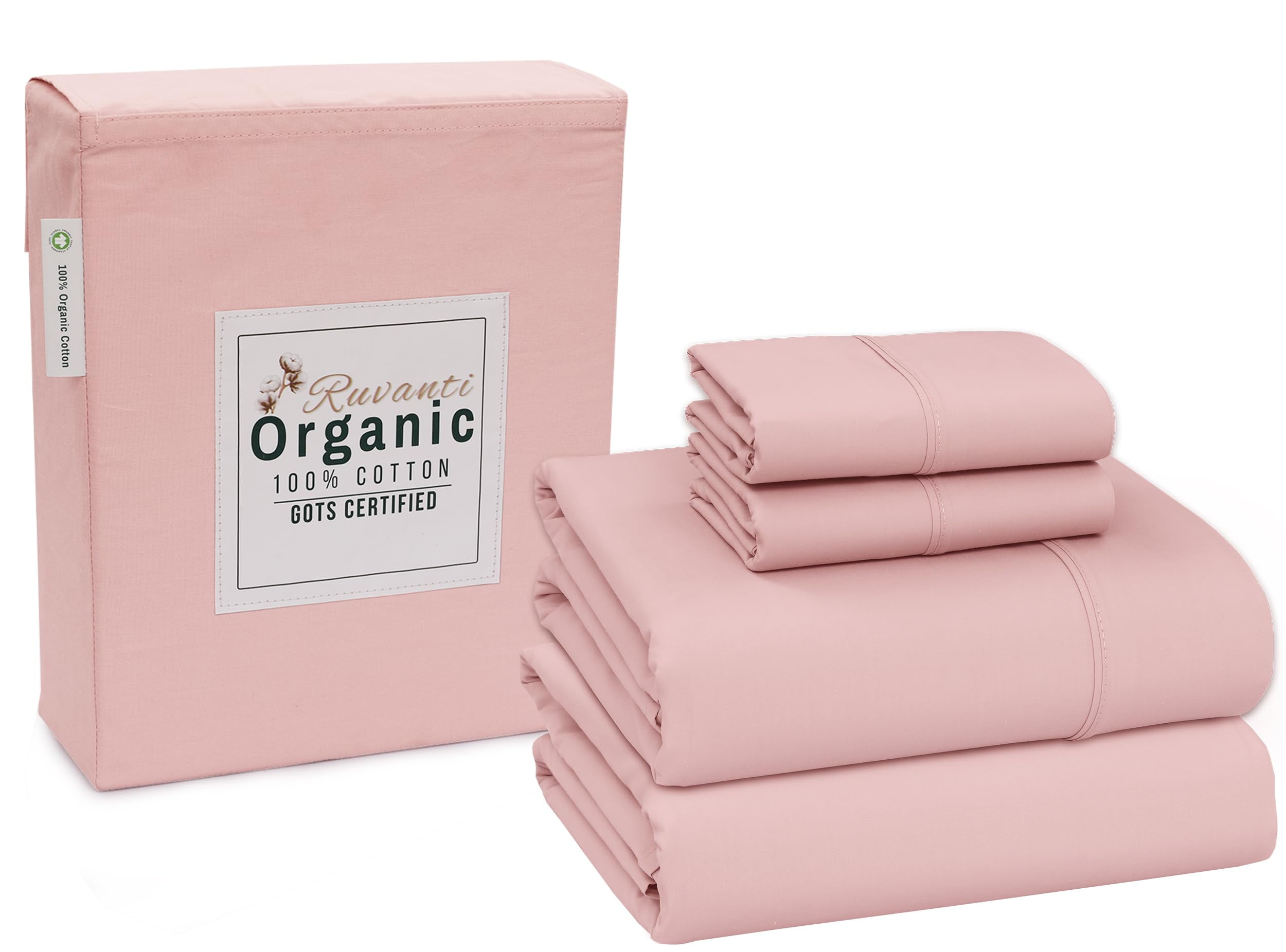 Full Size Peach Organic Cotton Percale Bed Sheet Set