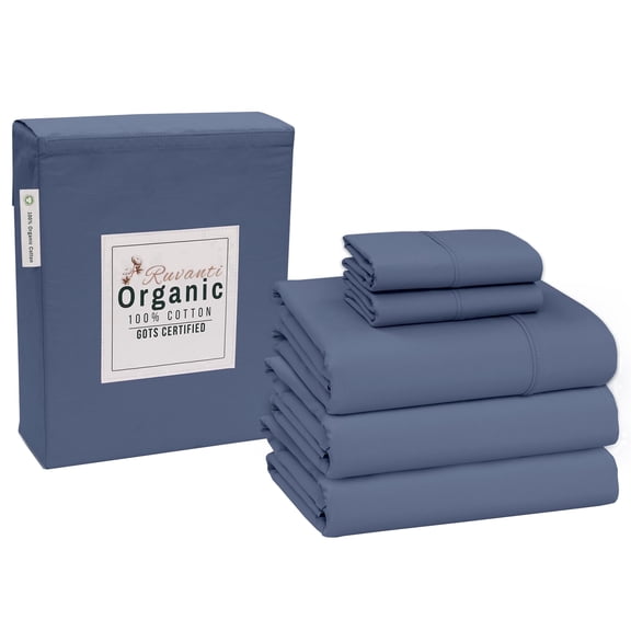 RUVANTI 100% Organic Cotton Sheets -Split King Sheet - 5 Piece Percale Weave Bedding, Crisp, Cooling & Breathable, Soft & Durable, 16" Deep Pocket, Hotel Quality Sábanas - Wild Wind