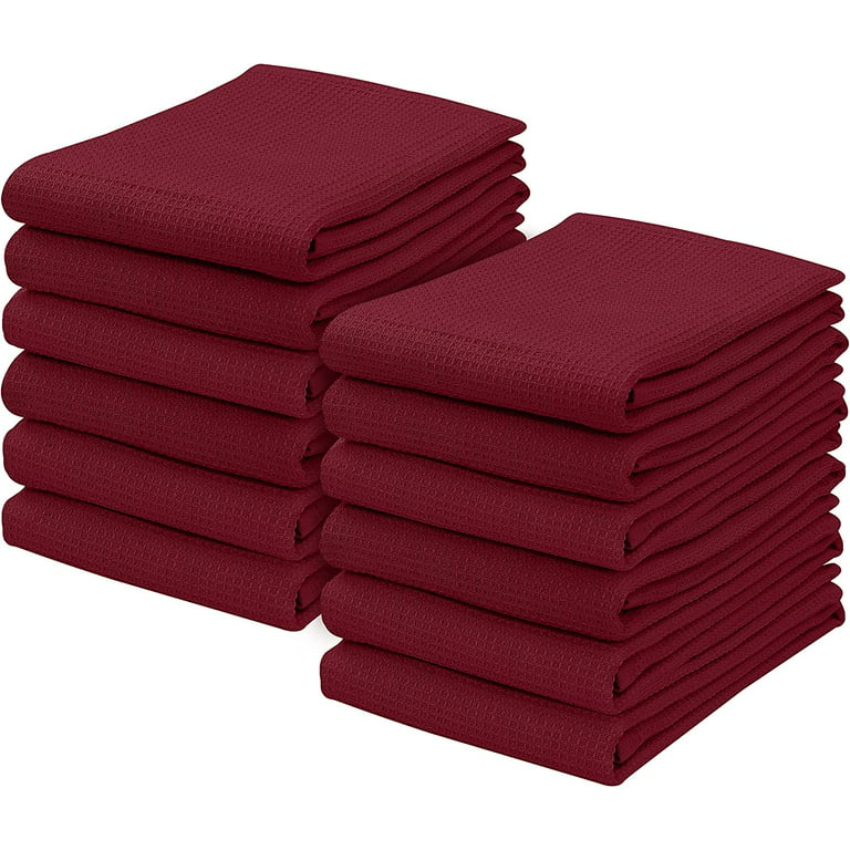 Ruvanti 12 Pack 100% Cotton 15x29 inch Kitchen Towels, Dish Towels for  Kitchen, Soft, Washable, Super Absorbent Waffle Weave Tea Towels Linen  Dishcloth for Quick Drying Dish Rags Burgundy 