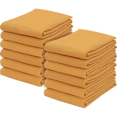 Ruvanti 12 Pack 100% Cotton 15x29 inch Kitchen Towels, Dish Towels for Kitchen, Soft, Washable, Super Absorbent Waffle Weave Tea Towels Linen Dishcloth for Quick Drying Dish Rags Mustard