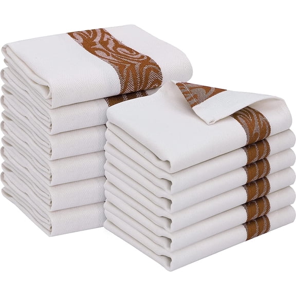 Ruvanti 100% Cotton Kitchen Towels 12 Pack, Highly Absorbent, Quick Drying Dish Cloths, Washable, 15”x29”, Brown