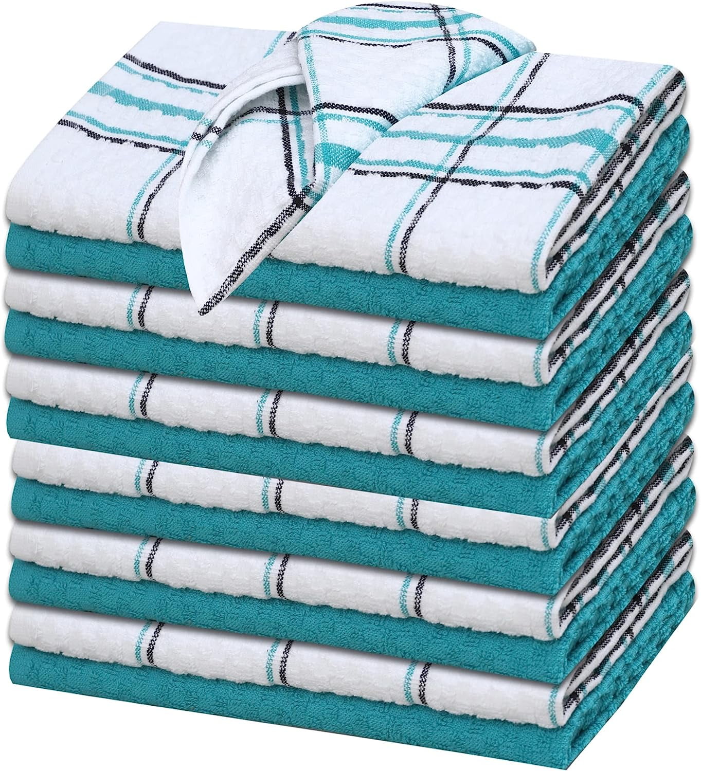 Ruvanti 12 Pcs 100% Cotton 15x25 Kitchen Towels, Dish Towel for Kitchen,  Soft, Washable Dish Cloths, Super Absorbent Terry Tea Towels Linen ,  Grey-White 