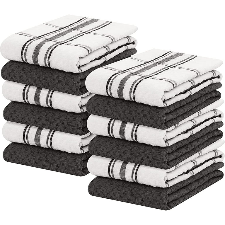 Ruvanti 12 Pcs 100% Cotton 15x25 Kitchen Towels, Dish Towel for Kitchen,  Soft, Washable Dish Cloths, Super Absorbent Terry Tea Towels Linen ,  Grey-White 