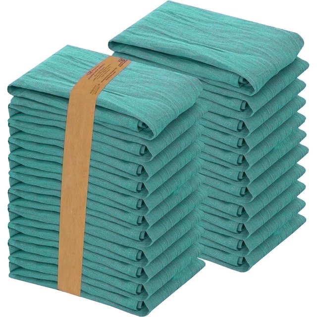 Ruvanti 24 Pack Flour Sack Towels 28x28 inch, 100% Ring Spun Cotton Tea Towels, Machine Washable. Highly Absorbent, Perfect for Dish Drying, Cleaning - Turquoise