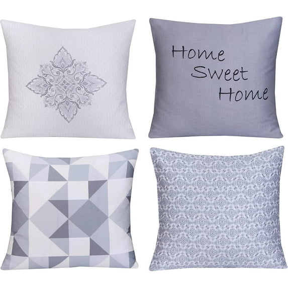 Ruvanti 4 Pack 100% Cotton Fabric Throw Pillows, 18x18 Soft, Cozy Square Decorative Pillows for Sofa, Couch Pillows, Bed, Living Room Luxury Cushion Covers Including Insert - Ocean Grey