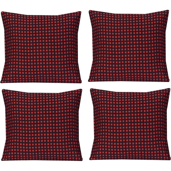 Ruvanti - 4 Pack 100% Cotton Fabric Throw Pillows Cover, 16x16 Soft, Cozy Square Decorative Pillows Covers for Sofa, Couch Pillows, Bed, Living Room Luxury Cushion Covers Only; Red and Black