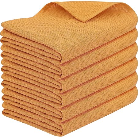 Ruvanti 100% Cotton Kitchen Towels 06 Pack – Super Soft and Absorbent Dish Towels and Dish Cloths - Kitchen Hand Towels, Quick Drying Dish Towels for Kitchen, Washable Dish Rags - 15”x 29” - Mustard