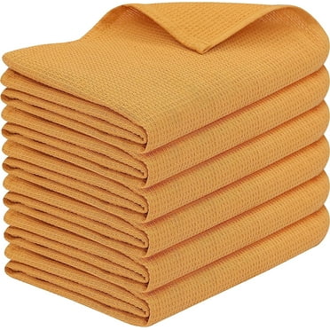 Ruvanti 6 Pack 100% Cotton 15x29 inch Kitchen Towels, Dish Towels for Kitchen, Soft, Washable, Cleaning, Dish Rags – Mustard Color