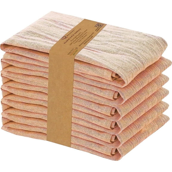 Ruvanti 6 Pack Flour Sack Towels 28x28 inch, 100% Ring Spun Cotton Tea Towels, Machine Washable. Highly Absorbent, Perfect for Dish Drying, Cleaning -Peach