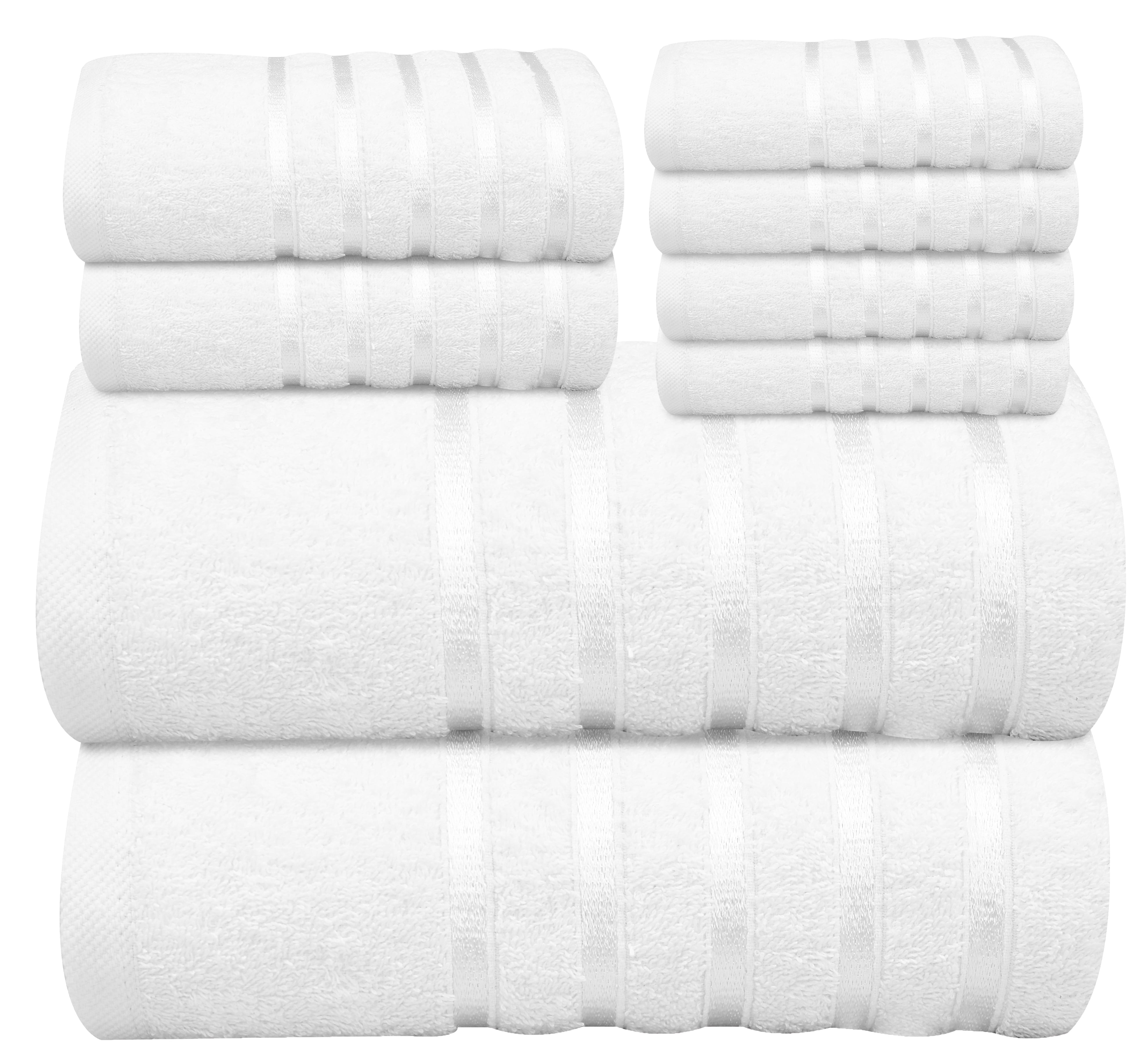 Ruvanti Premium White Bath Towel Set, 8 Pack 100% Cotton, Which  Include 2 Bath 27x54, 2 Hand 16x28, 4 Face 13x13. Extra Soft, Quick Dry, Lightweight, Luxury Towels for Bathroom & Hotel.