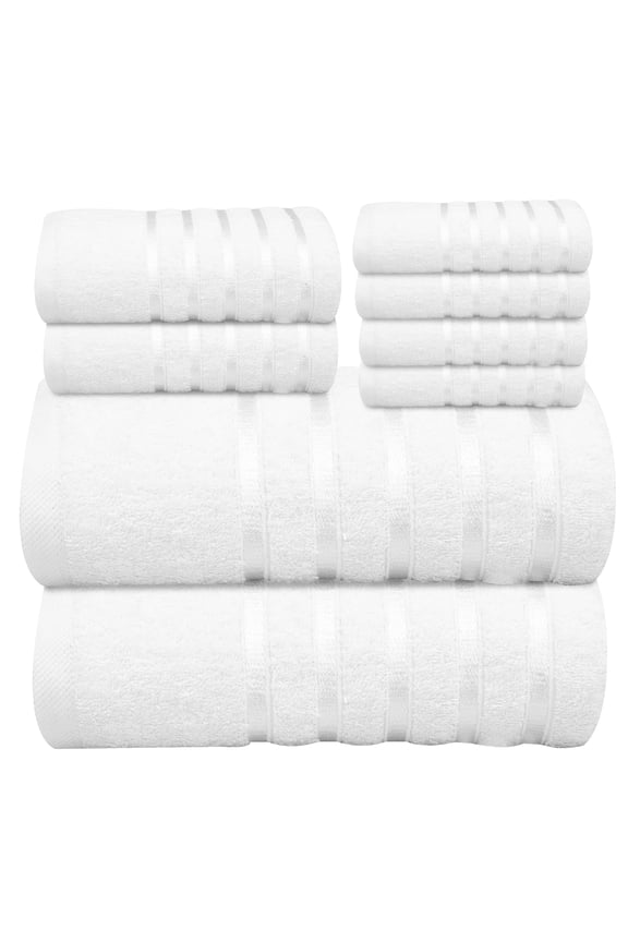 Premium White Bath Towel Set, 8 Pack 100% Cotton, Which Include 2 Bath 27x54, 2 Hand 16x28, 4 Face 13x13. Extra Soft, Quick Dry, Lightweight, Luxury Towels for Bathroom & Hotel.