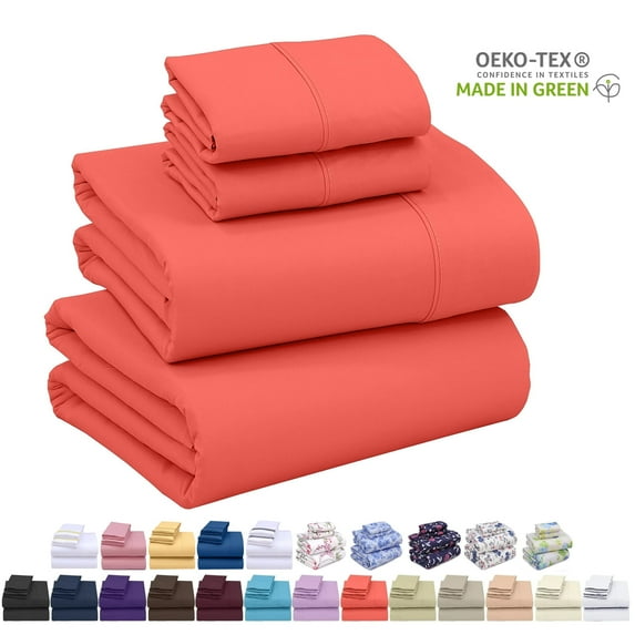 Ruvanti California King Sheet Sets - Luxurious Silky Soft Microfiber Bedding - Cozy & Comfy - 15 Inch Deep Pocket (Fits up to 17") Hotel Bed Sheets - 4 Pcs - Coral