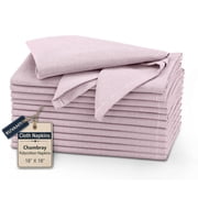 Ruvanti Cloth Napkins Set of 12, 18x18 Reusable Napkins Cloth Washable, Soft & Durable Dinning Table Napkins, Polycotton Chambray Dinner Napkins for Parties, Christmas, Thanksgiving, Weddings - Pink