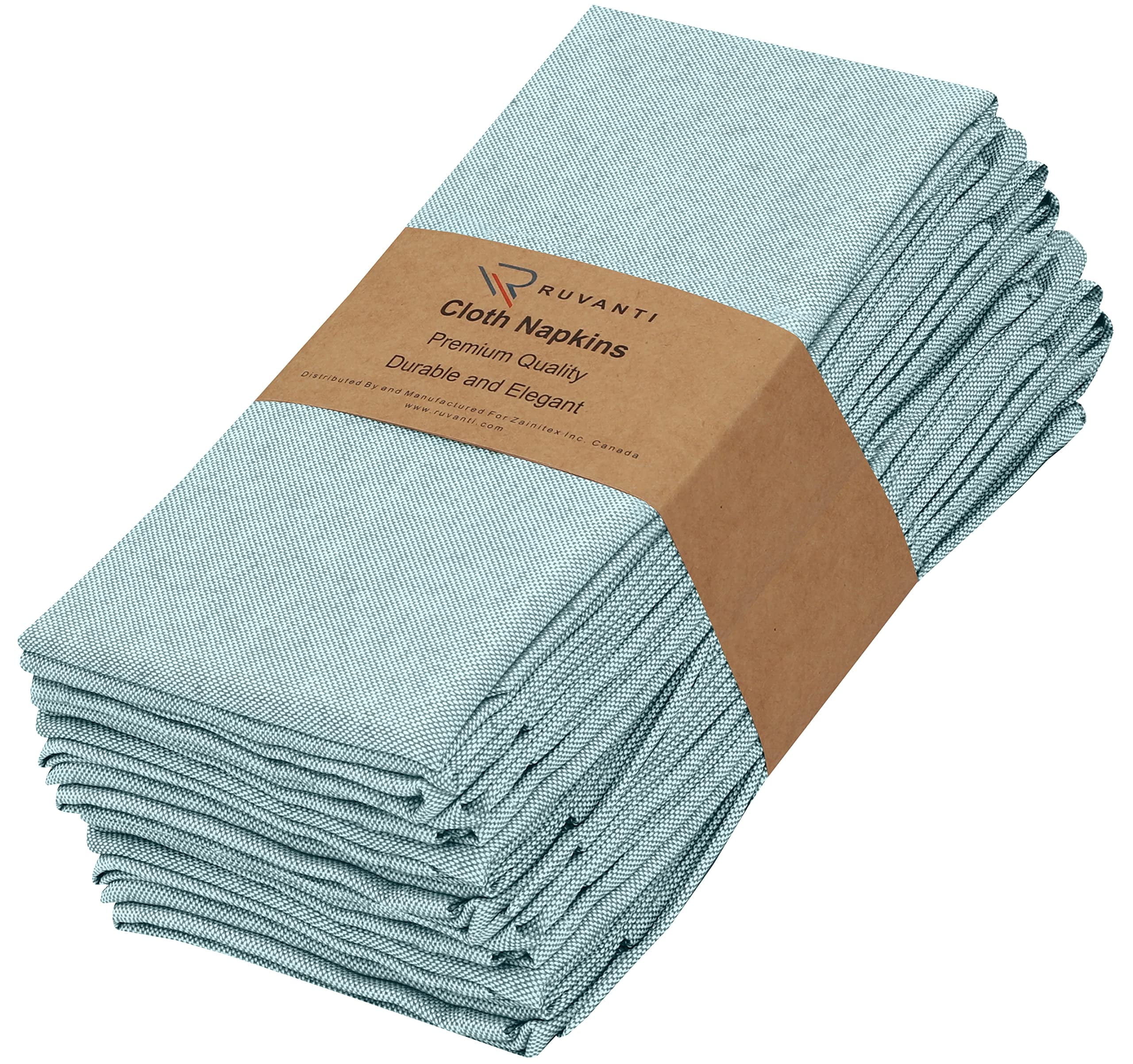 Baby Blue Poly Cotton Chambray Square Cloth Napkins Set of 12