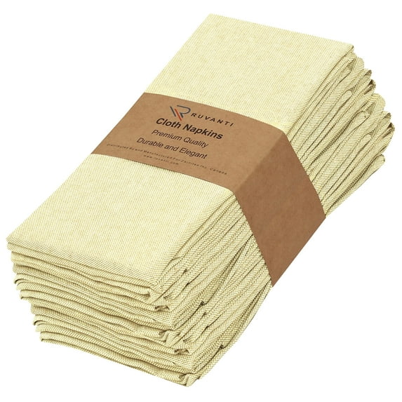 Ruvanti Cloth Napkins Set of 12, 18x18 Reusable Napkins Cloth Washable, Soft & Durable Table Napkins, Polycotton Chambray Dinner Napkins for Parties, Christmas, Thanksgiving, Weddings - Cream