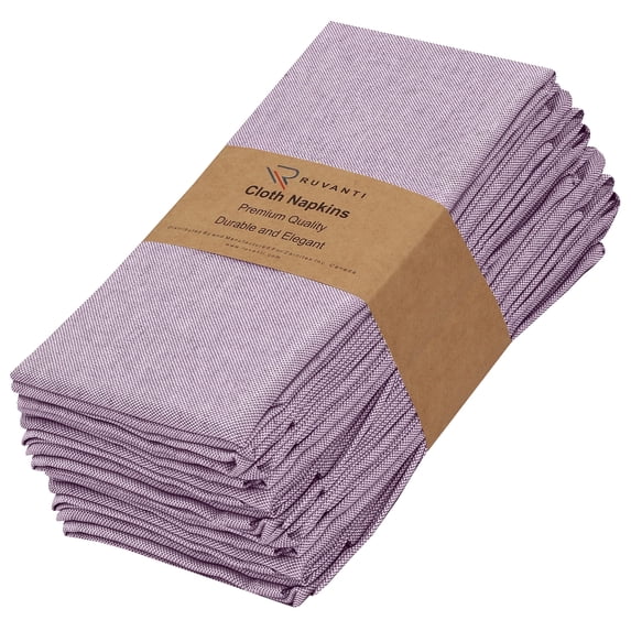 Ruvanti Cloth Napkins Set of 12, 18x18 Reusable Napkins Cloth Washable, Soft & Durable Table Napkins, Polycotton Chambray Dinner Napkins for Parties, Christmas, Thanksgiving, Weddings - Purple