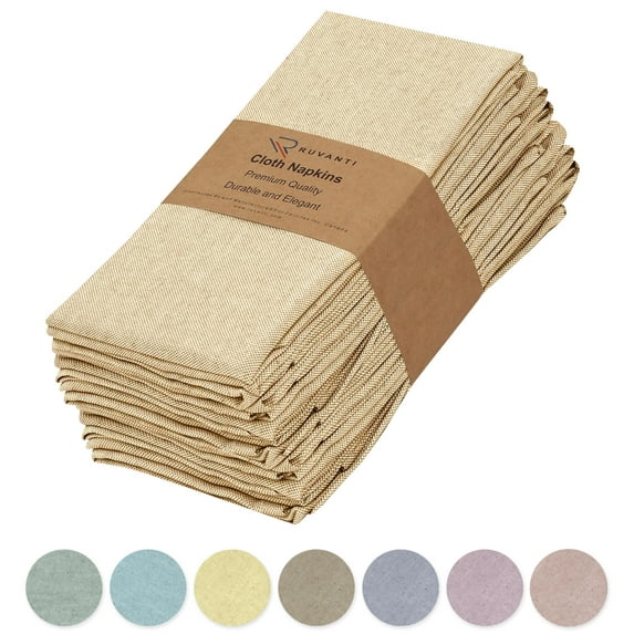 Ruvanti Cloth Napkins Set of 12, 18x18 Reusable Napkins Cloth Washable, Soft & Durable Table Napkins, Polycotton Chambray Dinner Napkins for Parties, Christmas, Thanksgiving, Weddings - Honey