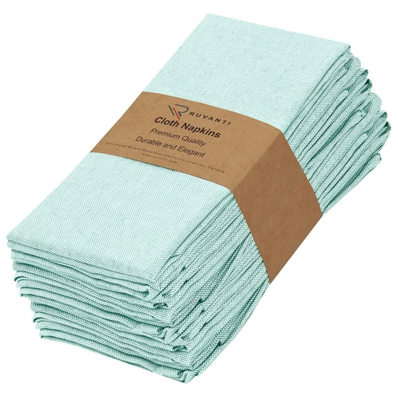 Ruvanti Cloth Napkins Set of 12, 18x18 Reusable Napkins Cloth Washable, Soft & Durable Table Napkins, Polycotton Chambray Dinner Napkins for Parties, Christmas, Thanksgiving, Weddings - Sea Green