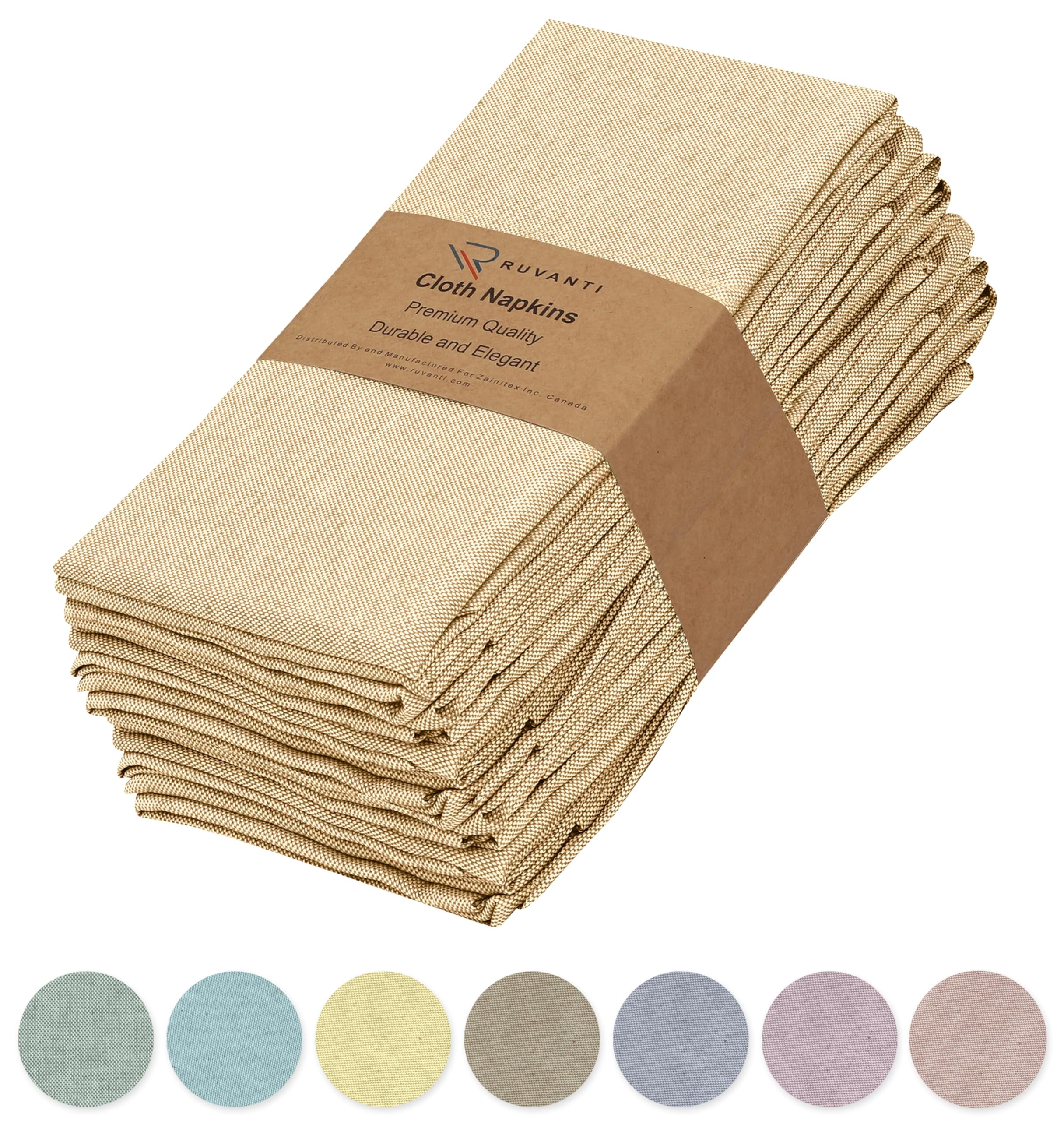 Honey Chambray Poly Cotton Square Cloth Napkins, Set of 12