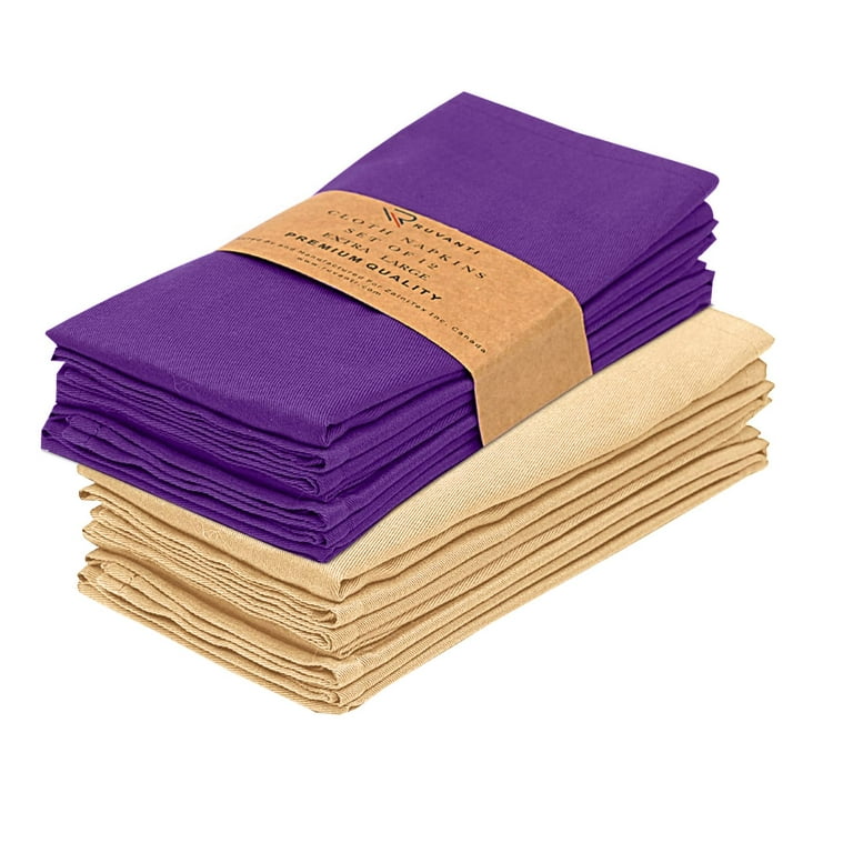 Ruvanti Cloth Napkins Set of 12, 18x18 Napkins Cloth Washable, Soft,  Durable, Absorbent, Cotton Blend. Table Dinner Napkins Cloth for Hotel,  Lunch, Restaurant, Wedding Parties - Purple & Ivory Gold 