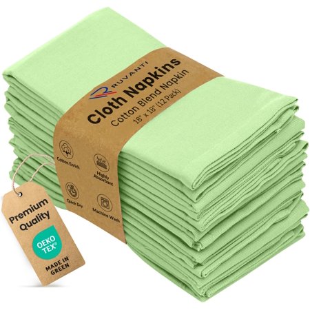 Ruvanti Cloth Napkins Set of 12, 18x18 inches Napkins Cloth Washable, Soft, Durable, Absorbent, Cotton Blend. Table Dinner Napkins Cloth for Hotel, Lunch, Restaurant, Wedding Parties - Light Green
