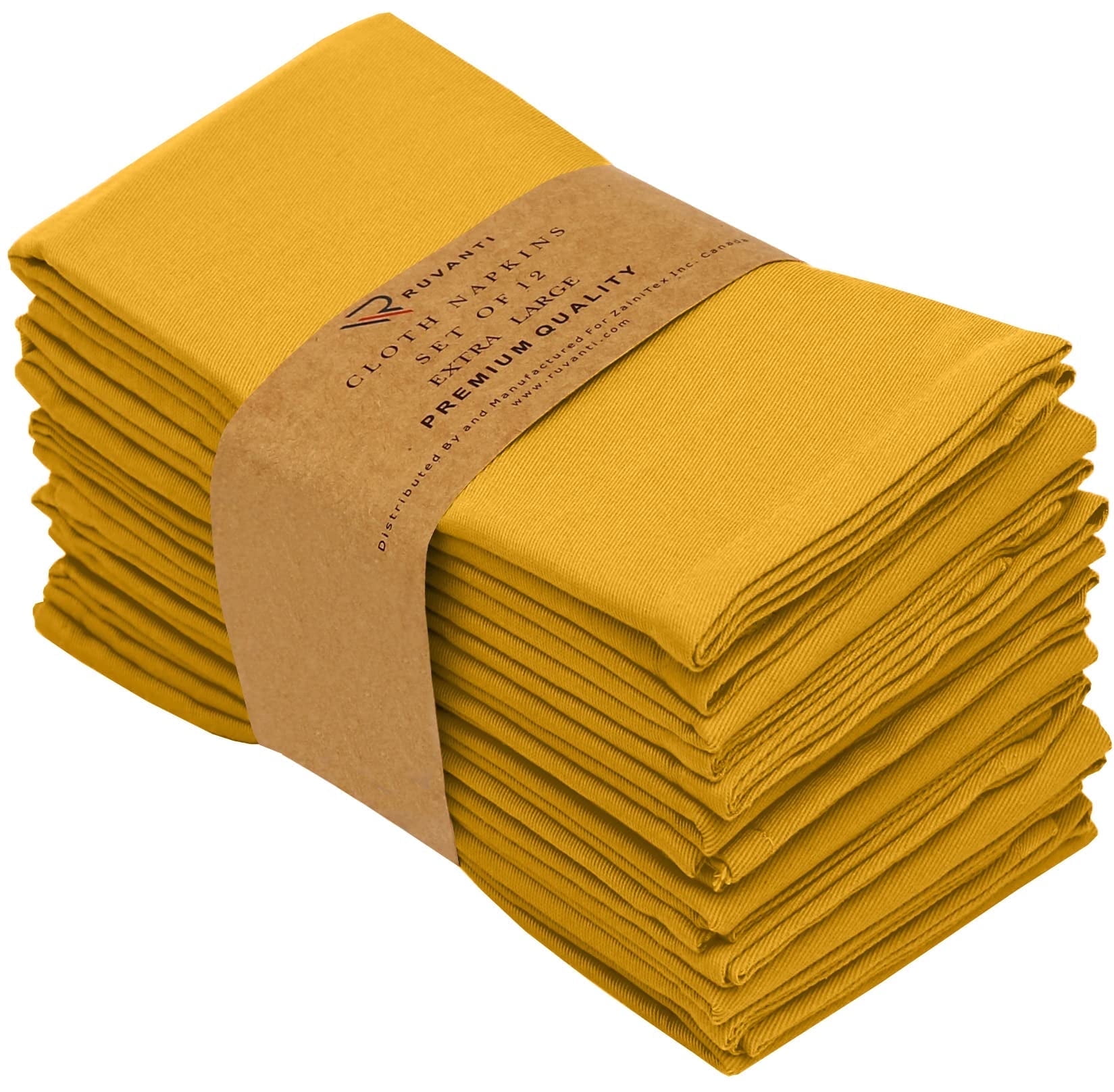Mustard Cotton Blend Square Cloth Napkins Set of 12