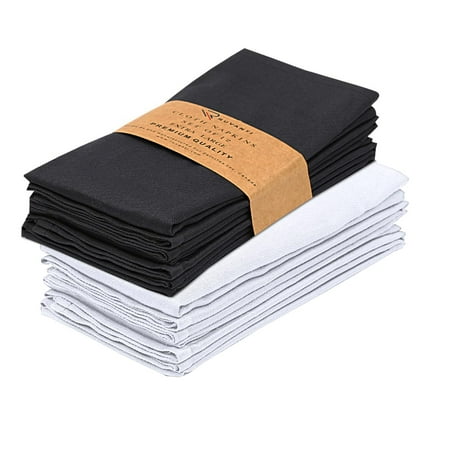 Ruvanti Cloth Napkins Set of 12, 18x18 inches Napkins Cloth Washable, Soft, Durable, Absorbent, Cotton Blend. Table Dinner Napkins Cloth for Hotel, Lunch, Restaurant, Wedding Parties - Black & White