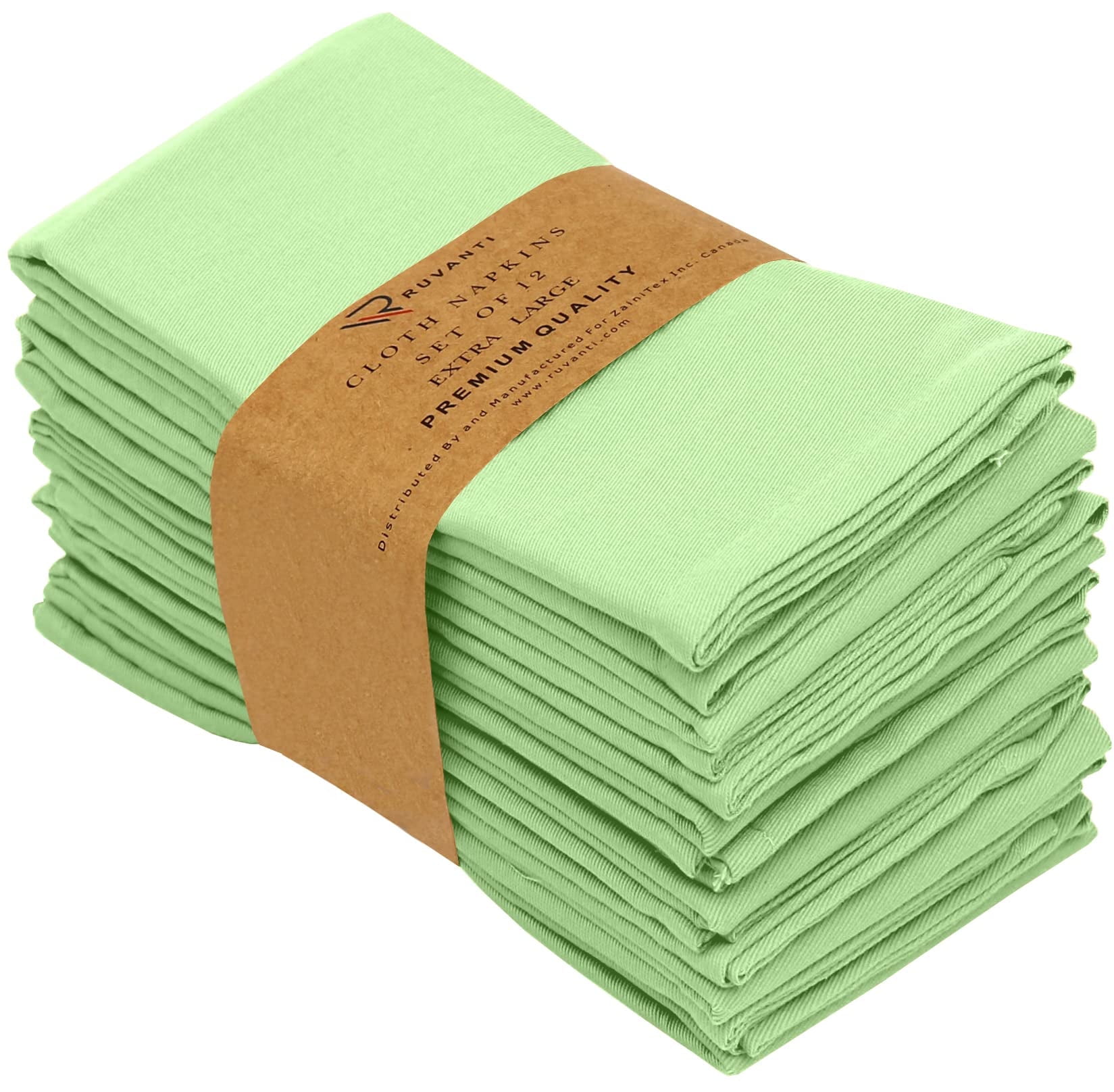 Light Green Cotton Blend Square Cloth Napkins, Set of 12