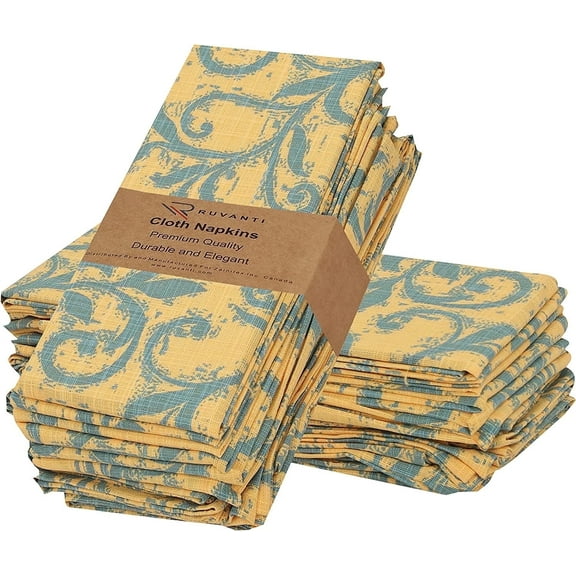 Ruvanti Cloth Napkins Set of 12 Cotton 100%, 18x18 inches Napkins Cloth Washable, Soft, Absorbent. Cotton Napkins for Parties, Christmas, Thanksgiving, Weddings, Dinner Napkins Cloth - Vine Spirals