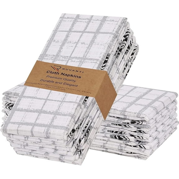 Ruvanti Cloth Napkins Set of 12 Cotton 100%, 18x18 inches Napkins Cloth Washable, Soft, Absorbent. Cotton Napkins for Parties, Christmas, Thanksgiving, Weddings, Dinner Napkins Cloth - Ikat Check