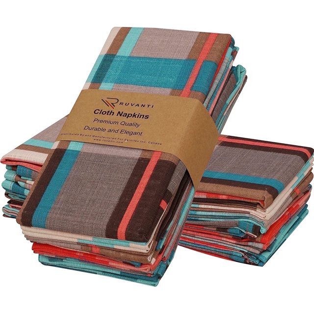 Ruvanti 18x18 Cloth Napkin Set – 100% Cotton, Soft & Absorbent, Reusable – Choose 6, 12, Or 24