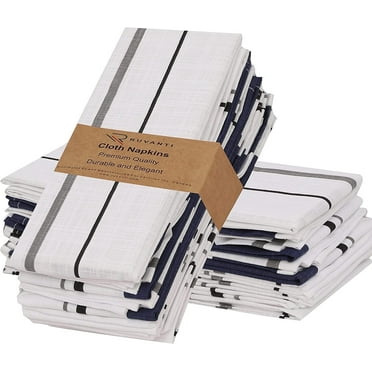 Ruvanti Cloth Napkins Set of 12 Cotton 100%, 18x18 inches Napkins Cloth Washable, Soft, Absorbent. Cotton Napkins for Parties, Christmas, Thanksgiving, Weddings, Dinner Napkins Cloth - Navy Stripe