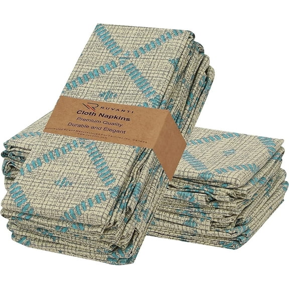 Ruvanti Cloth Napkins Set of 12 Cotton 100%, 18x18 inches Napkins Cloth Washable, Soft, Absorbent. Cotton Napkins for Parties, Christmas, Thanksgiving, Weddings, Dinner Napkins Cloth - Linear