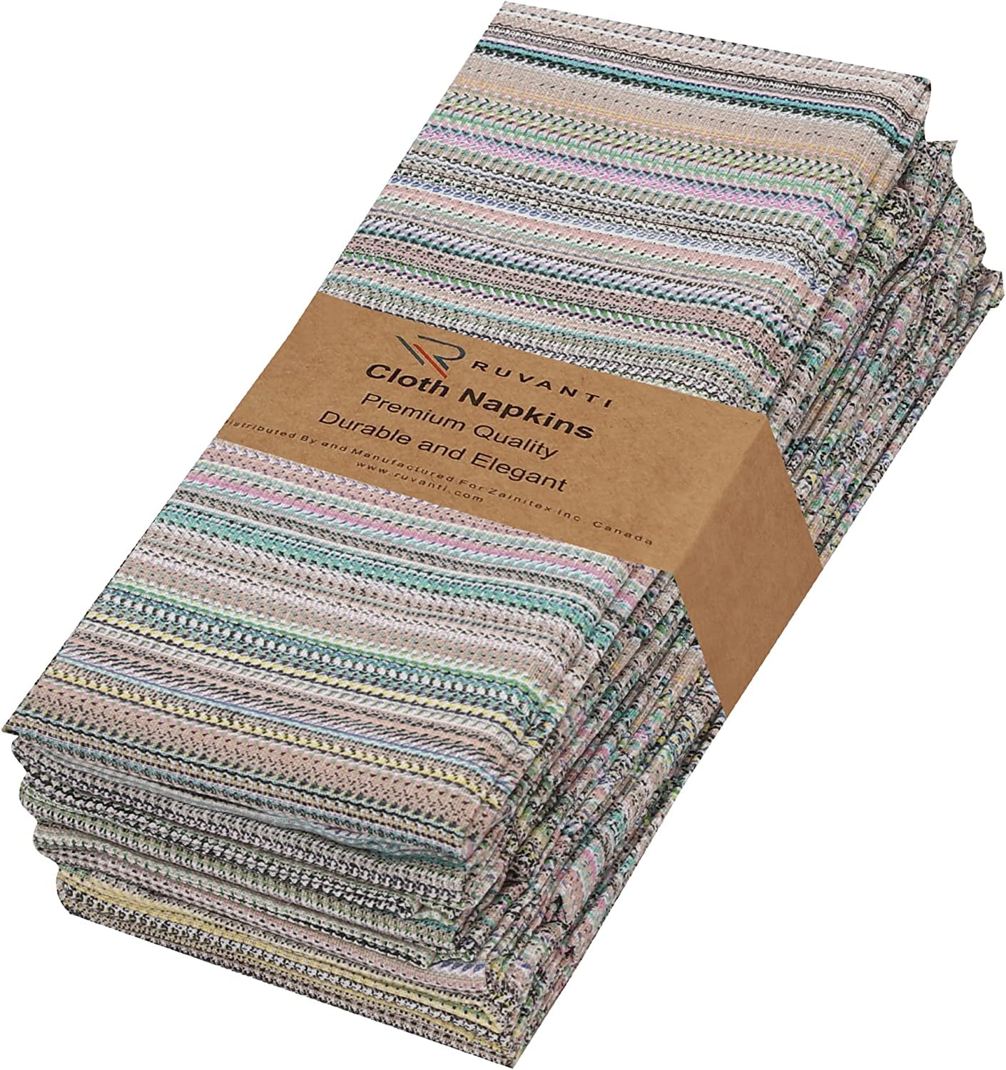 Ruvanti 100% Cotton Multi-Stripe Square Kitchen Cloth Napkins