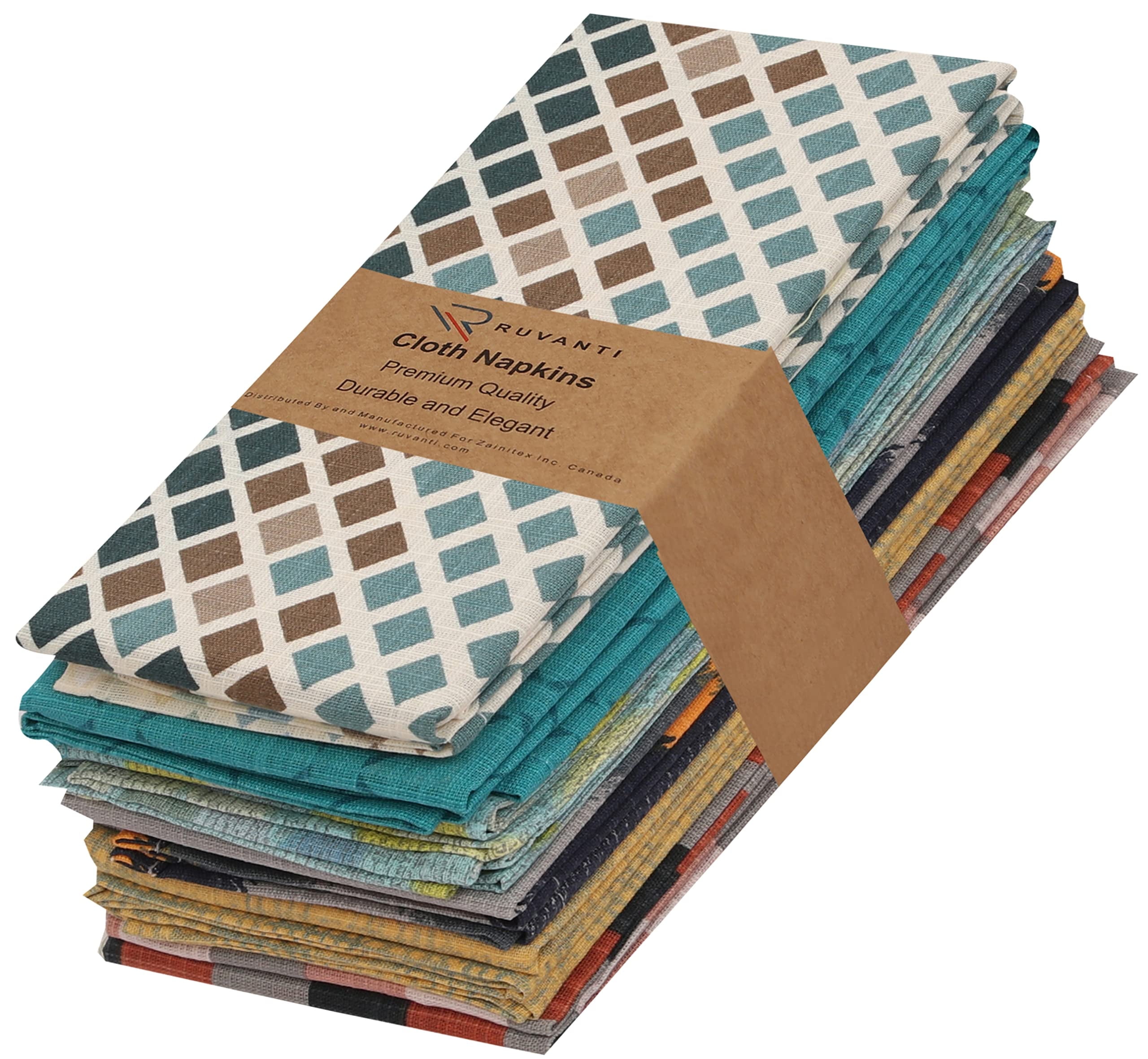 Ruvanti Multicolor Cotton Cloth Napkins Set of 12, 18x18 inches