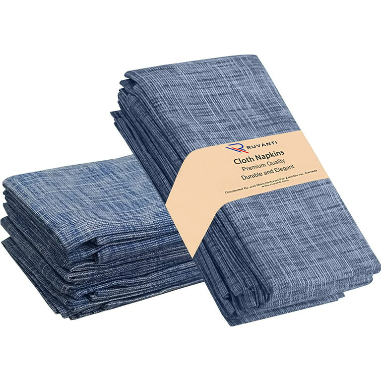 Cloth Napkins Set of 12 Cotton Linen Blend Printed Dinner Napkins Perfect  for Parties Dinners Weddings Cocktail Christmas Napkins Cloth 20x20 Blue