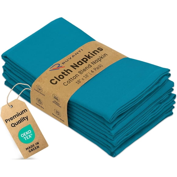 Ruvanti Cloth Napkins Set of 4, 18x18 Inches Napkins Cloth Washable, Soft, Durable, Absorbent, Cotton Blend. Table Dinner Napkins Cloth for Hotel, Lunch, Restaurant, Wedding Parties - Teal