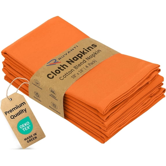 Ruvanti Cloth Napkins Set of 4, 18x18 Inches Napkins Cloth Washable, Soft, Durable, Absorbent, Cotton Blend. Table Dinner Napkins Cloth for Hotel, Lunch, Restaurant, Wedding Parties - Fall