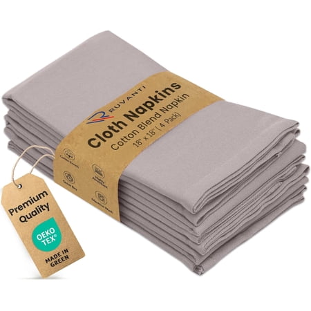 Ruvanti Cloth Napkins Set of 4, 18x18 Inches Napkins Cloth Washable, Soft, Durable, Absorbent, Cotton Blend. Table Dinner Napkins Cloth for Hotel, Lunch, Restaurant, Wedding Parties - Coffee Grey