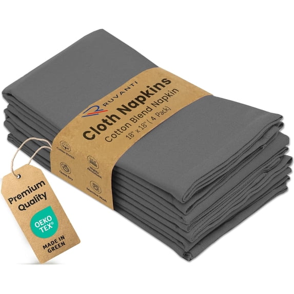 Ruvanti Cloth Napkins Set of 4, 18x18 Inches Napkins Cloth Washable, Soft, Durable, Absorbent, Cotton Blend. Table Dinner Napkins Cloth for Hotel, Lunch, Restaurant, Wedding Parties - Charcoal Grey