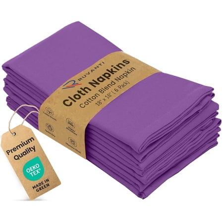 Ruvanti Cloth Napkins Set of 6, 18x18 Inches Napkins Cloth Washable, Soft, Durable, Absorbent, Cotton Blend. Table Dinner Napkins Cloth for Hotel, Lunch, Restaurant, Wedding Parties - Purple